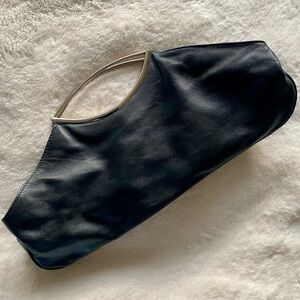 Armani Exchange Black Leather Bag with Silver Top Handle in excellent condition